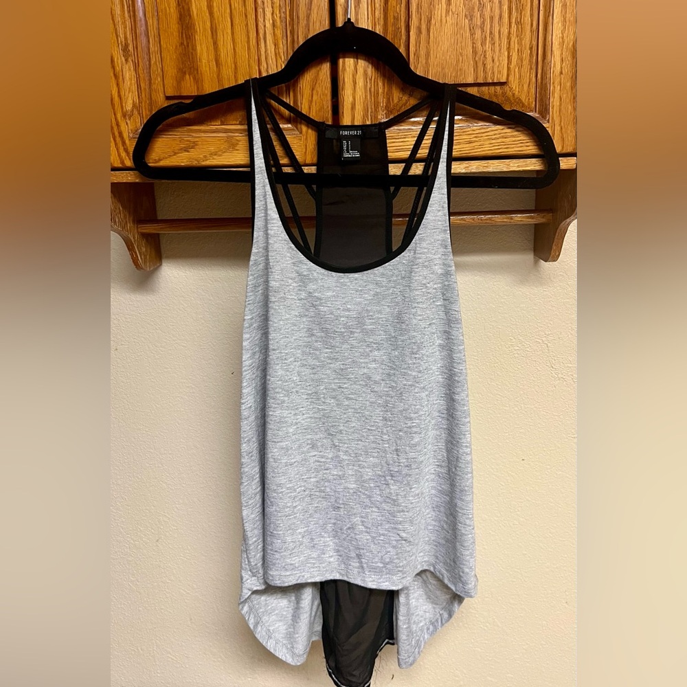 Forever 21 Heather Gray Tank with Strappy Black Accents- VGUC